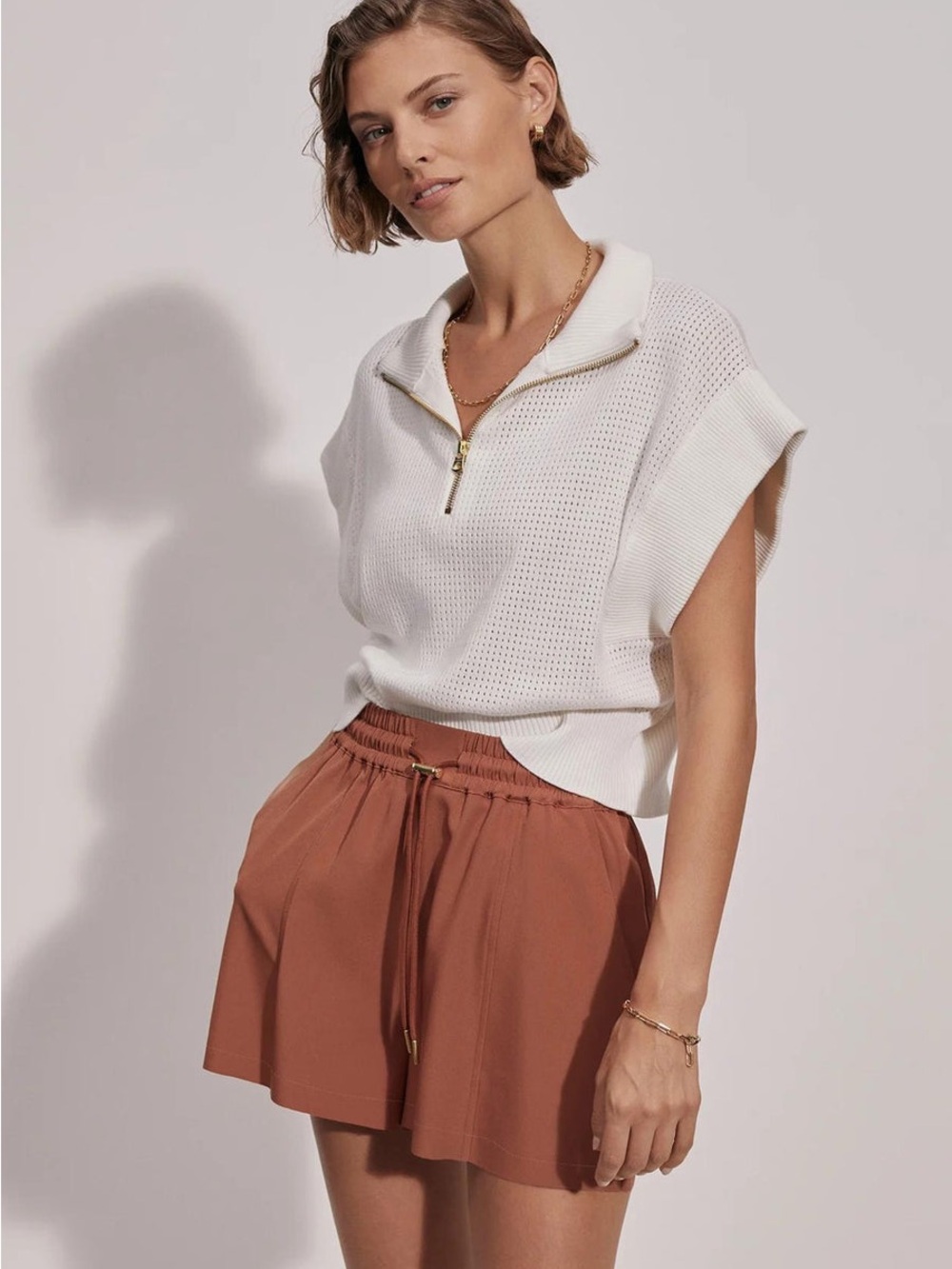 Varley Barket Rust High-Waist Drawstring Shorts